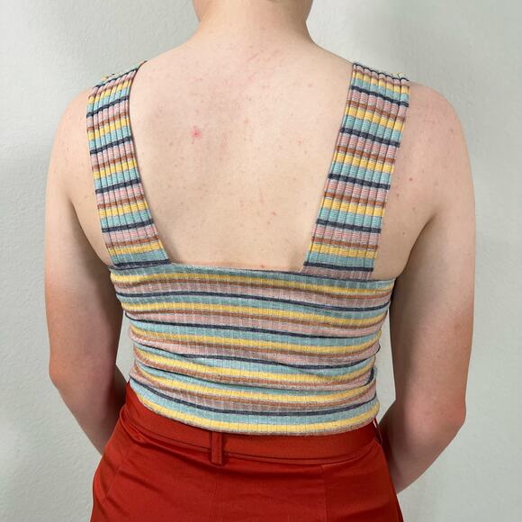 American Eagle Square Neck Ribbed Striped Tank Top Size Small - Picture 3 of 6